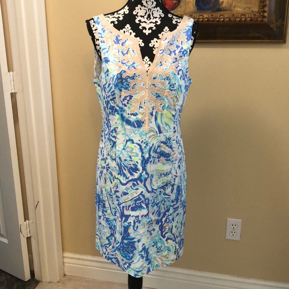 🆕🌴Lilly Pulitzer Gabby salty seas sequins beaded tropical v-neck shift